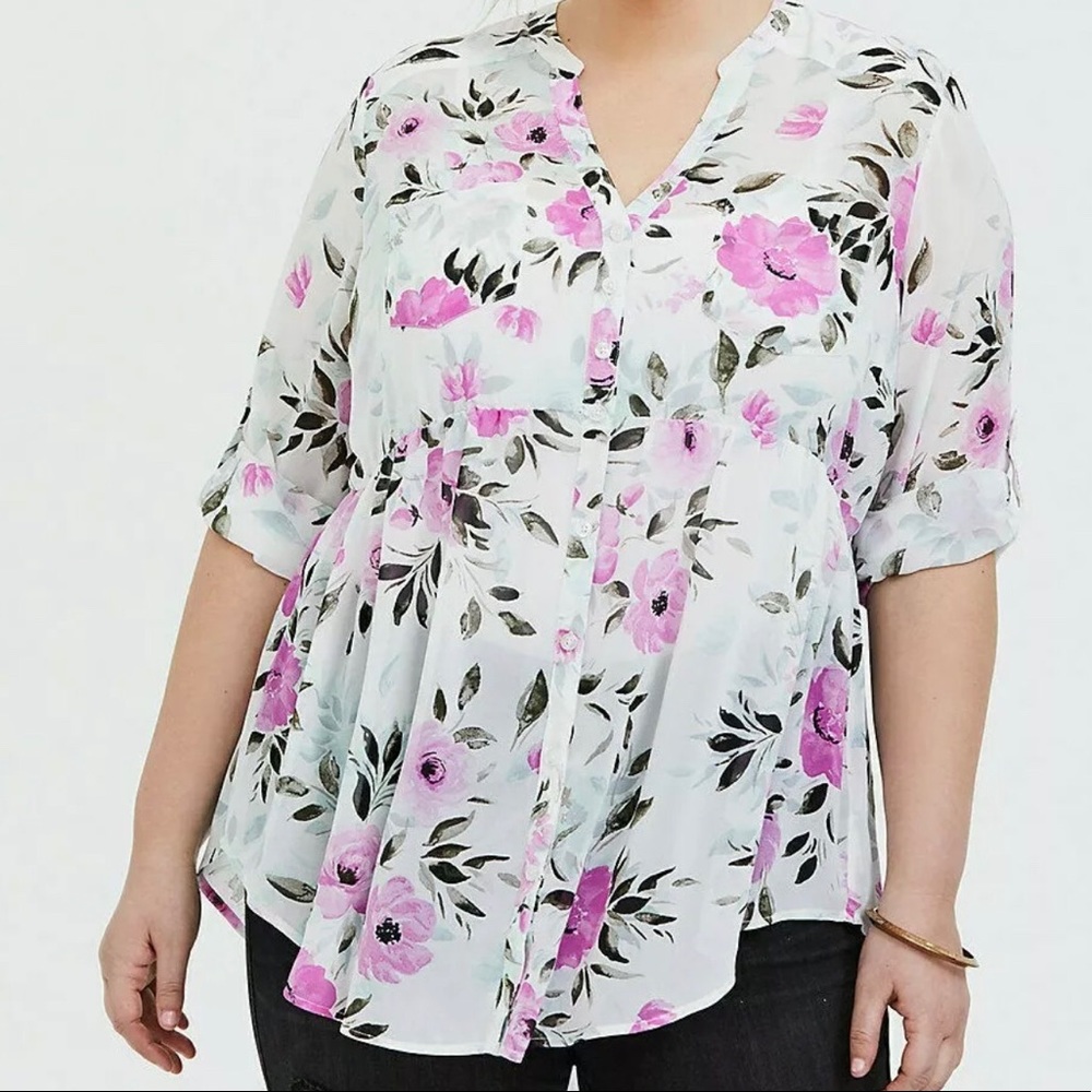 Torrid Floral Semi-Sheer Top